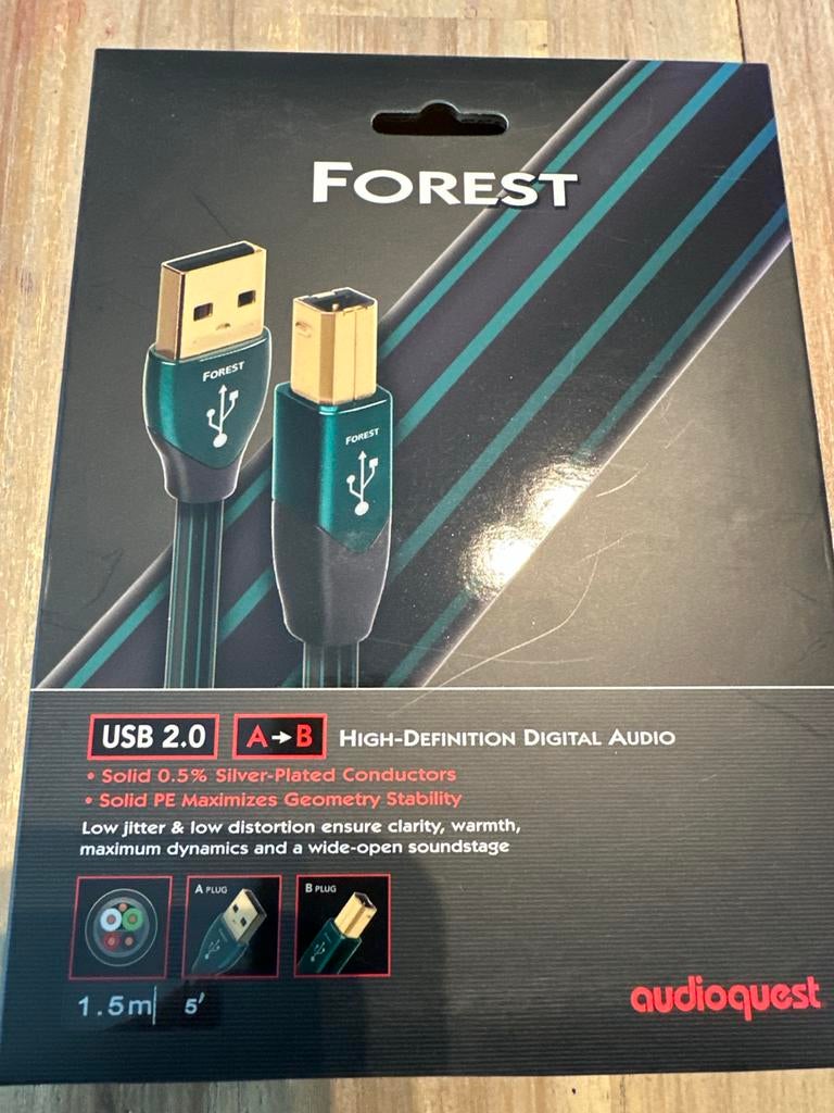 AudioQuest Forest USB 2.0 A-B Kabel - 1.5m, Audio, Tv en Foto, Audiokabels en Televisiekabels, Ophalen of Verzenden, Nieuw, Minder dan 2 meter