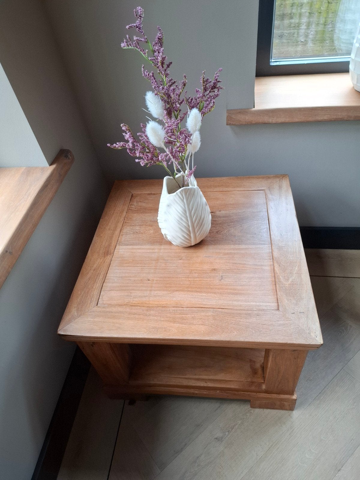 Indische Teak Bijzettafel - Zware Kwaliteit 60x60x45cm, Huis en Inrichting, 45 tot 60 cm, Gebruikt, Vierkant, Hout