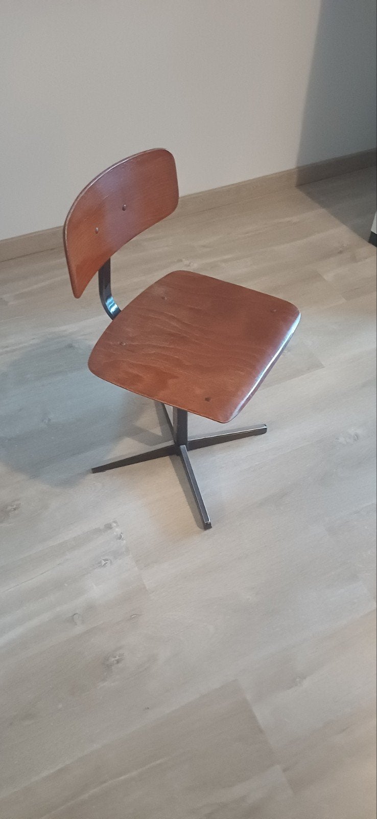 Vintage Bureaustoel Hout en Metaal, Huis en Inrichting, Stoelen, Gebruikt, Eén, Hout, Metaal, Bruin, Ophalen of Verzenden