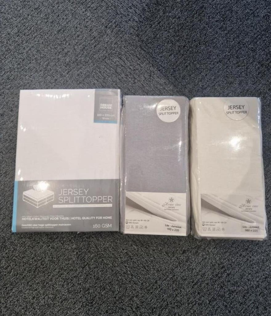 3 x splittopper hoeslakens 160 x 220, Ophalen of Verzenden, Wit, Hoeslaken of Sloop, Nieuw