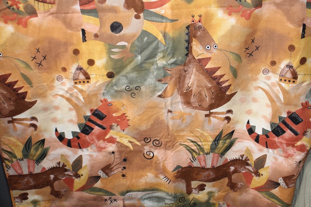 Coupon 100% katoen stof - Vintage dino bruin beige #4185, Bruin, 120 cm of meer, Ophalen of Verzenden, Katoen