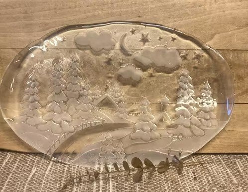 Vintage schaal ,winters tafereel, merk Mikasa Walther Glas, Ophalen of Verzenden