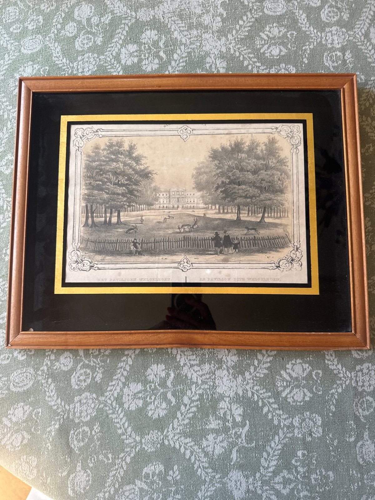 Antieke Gravure 'Het Paviljoen Willegen' - Ingelijst, Ingelijst, 1800 - 1899, Ophalen of Verzenden, Gravure