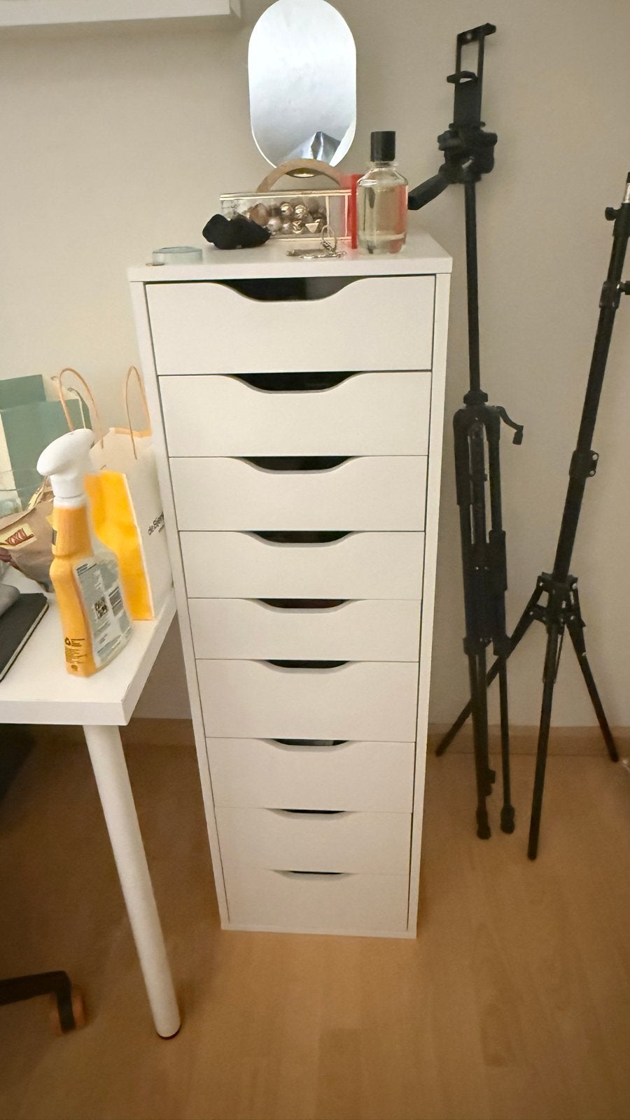 Lange witte kast met 9 laden, Ophalen, Minder dan 50 cm, 5 laden of meer, 200 cm of meer