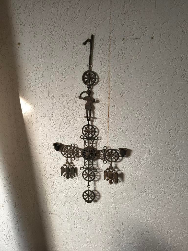 Gietijzeren Byzantijns Kruis met Dubbelkoppige Adelaar, Alle leeftijden, Ophalen of Verzenden, Gebruikt