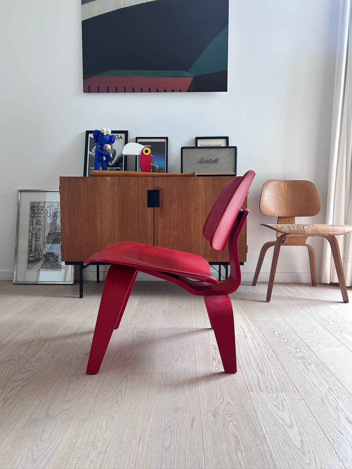 Eames LCW – Origineel Vitra – Aniline Red – Topstaat !, Ophalen, Rood, Vijf, Zes of meer stoelen