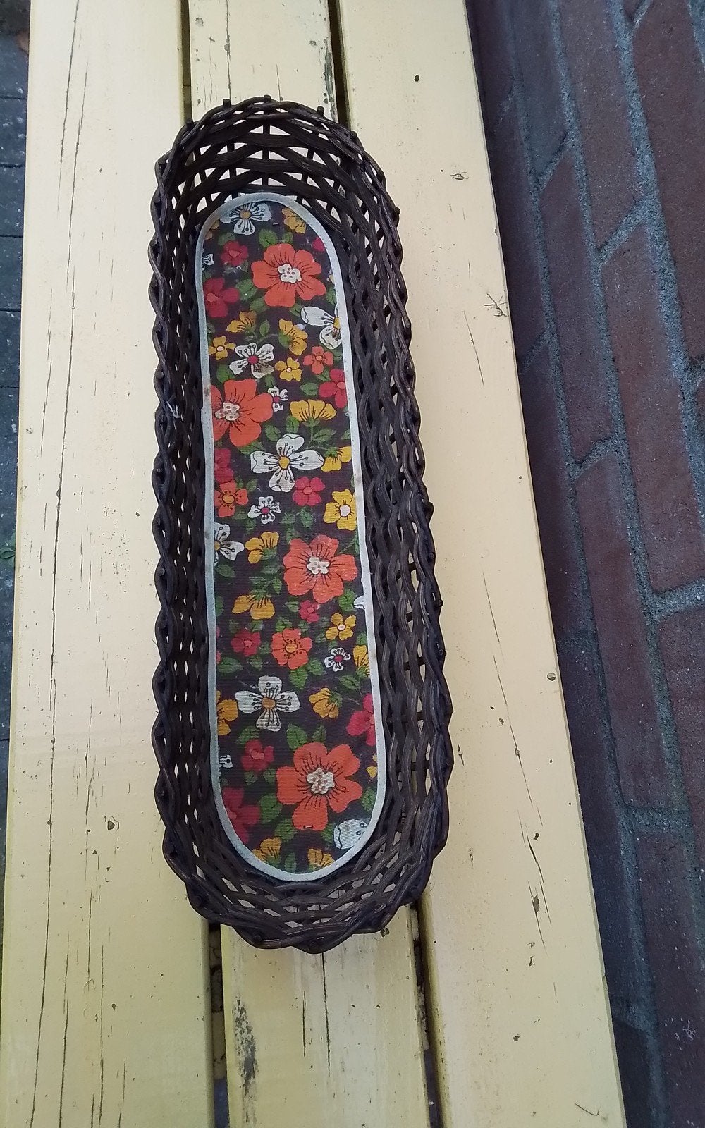 💐VINTAGE BRUIN BROODMANDJE MET RETRO ORANJE STOF, Huis en Inrichting, Keuken | Keukenbenodigdheden, Ophalen of Verzenden