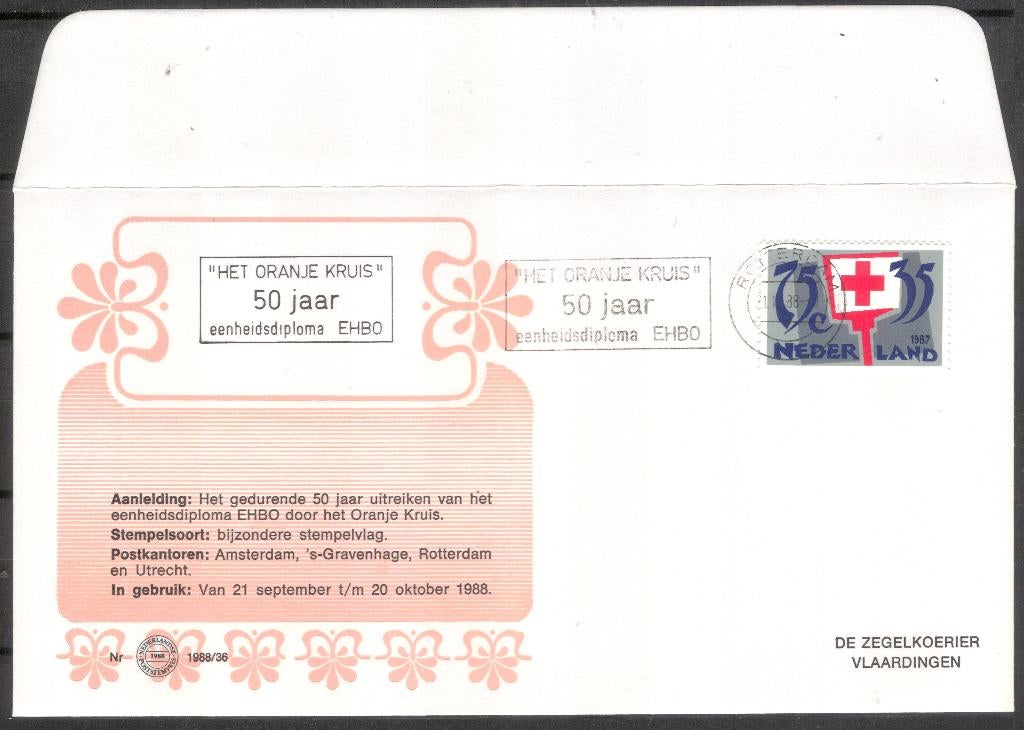 Het Oranje Kruis - 50 jaar eenheidsdiploma EHBO 1988, Verzenden, Envelop