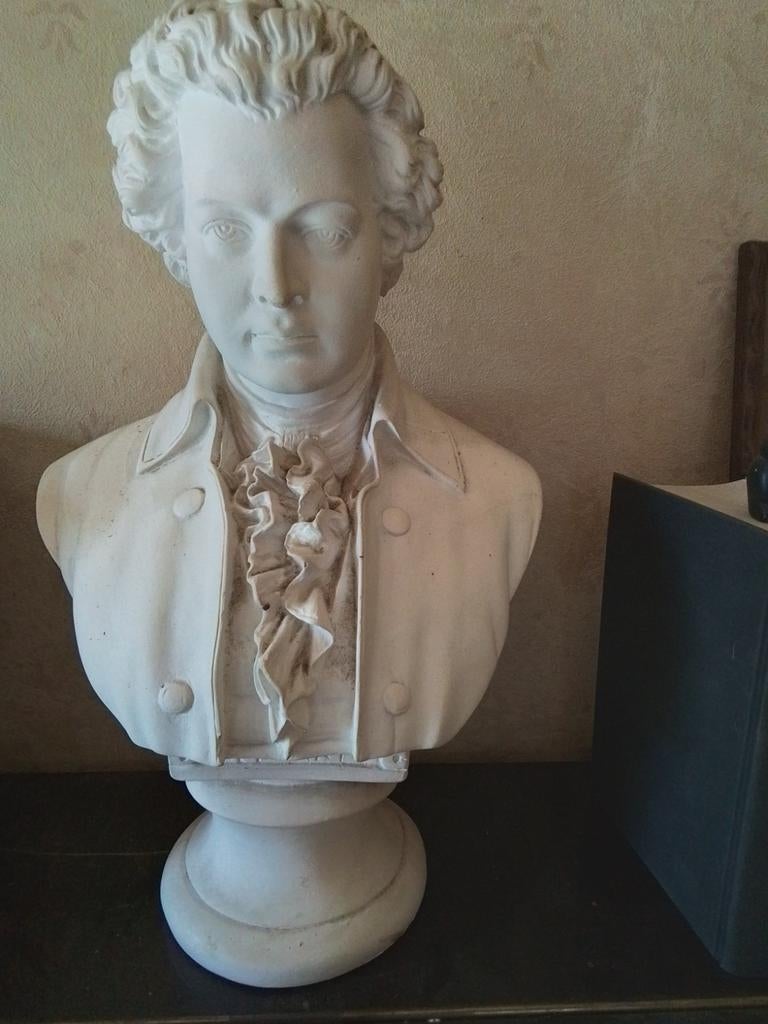 Klassieke buste van Mozart, wit gipsen beeld, Antiek en Kunst, Ophalen, Gips, Buste, 20 - 50 cm