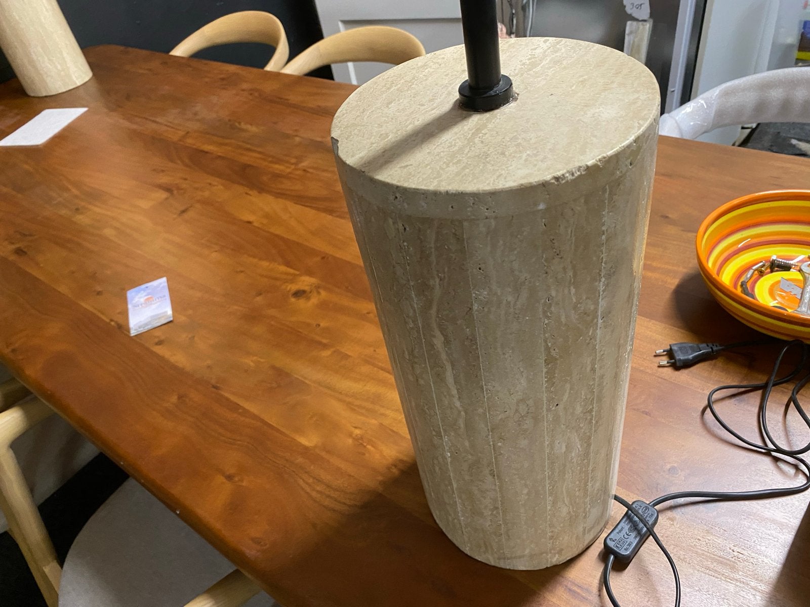 Vloerlamp Amara travertin linnen 145 cm, Ophalen, 100 tot 150 cm, Nieuw, E27 (groot)