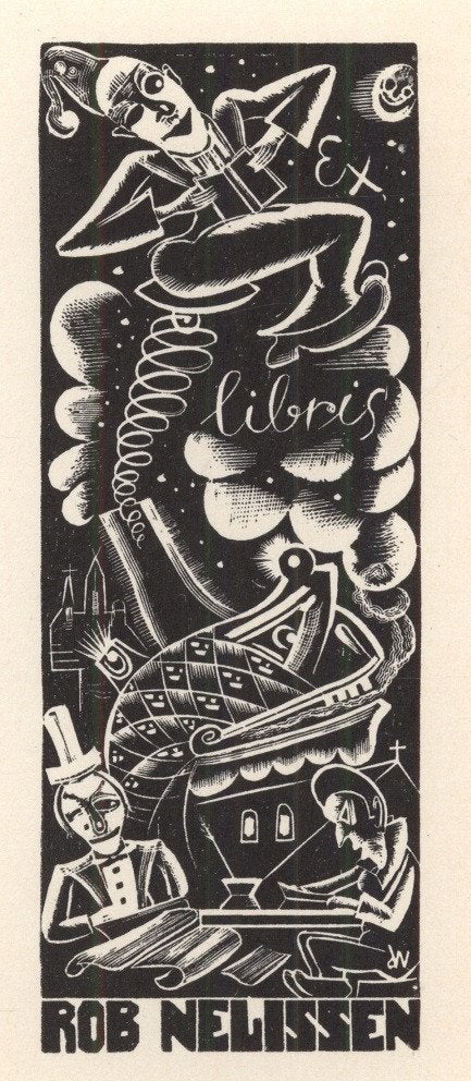 0376 Ex Libris Nederland : Cor de Wolff, 1947, Antiek en Kunst, Kunst | Etsen en Gravures, Verzenden, Ex libris