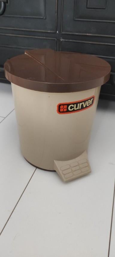 Vintage pedaalemmer Curver beige bruin, Kunststof, Gebruikt, Met pedaal, Ophalen of Verzenden