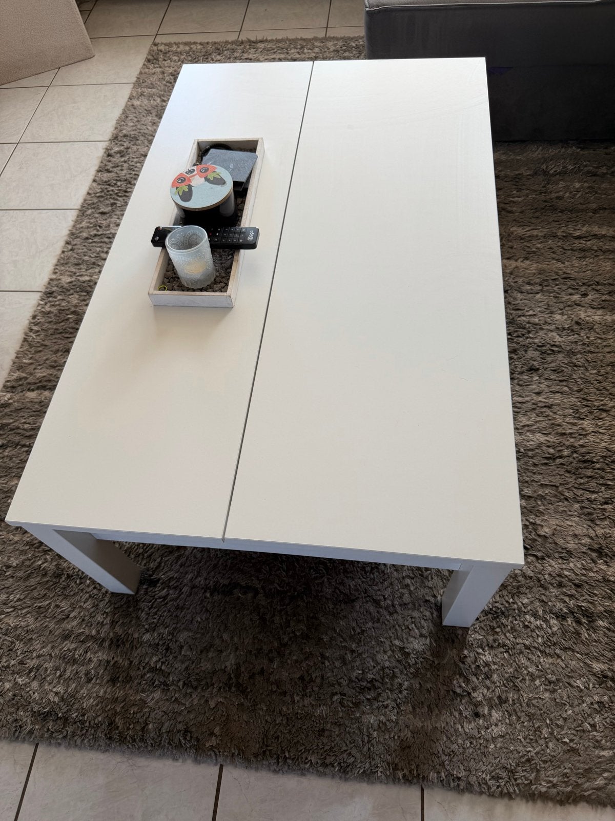 Witte salontafel met opbergruimte, Ophalen, 50 – 75, Gebruikt, 100 tot 150 cm