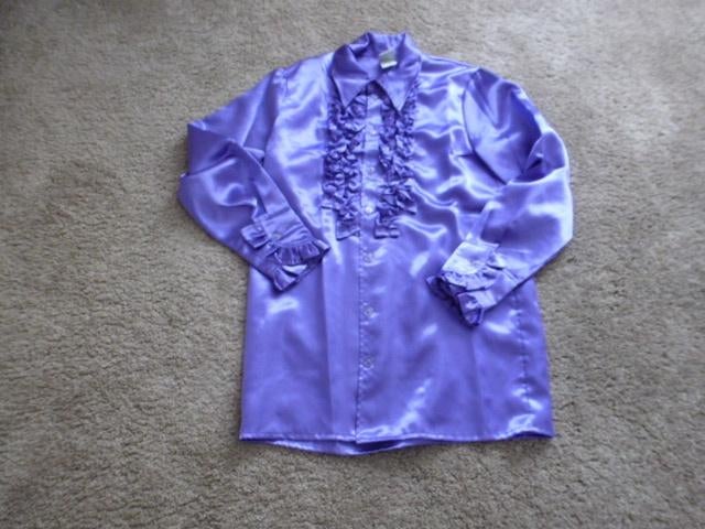 ECHT HAAST NIEUW 1disco paarse ruches blouse satijn maat XS, Kinderen en Baby's, Carnavalskleding en Verkleedspullen, Ophalen of Verzenden