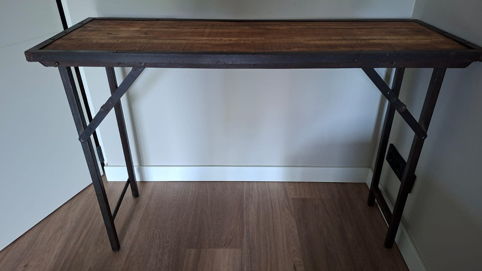 Sidetable hout met ijzeren frame - 120x40x80 cm, Huis en Inrichting, 100 tot 150 cm, Minder dan 50 cm, Zo goed als nieuw, Rechthoekig