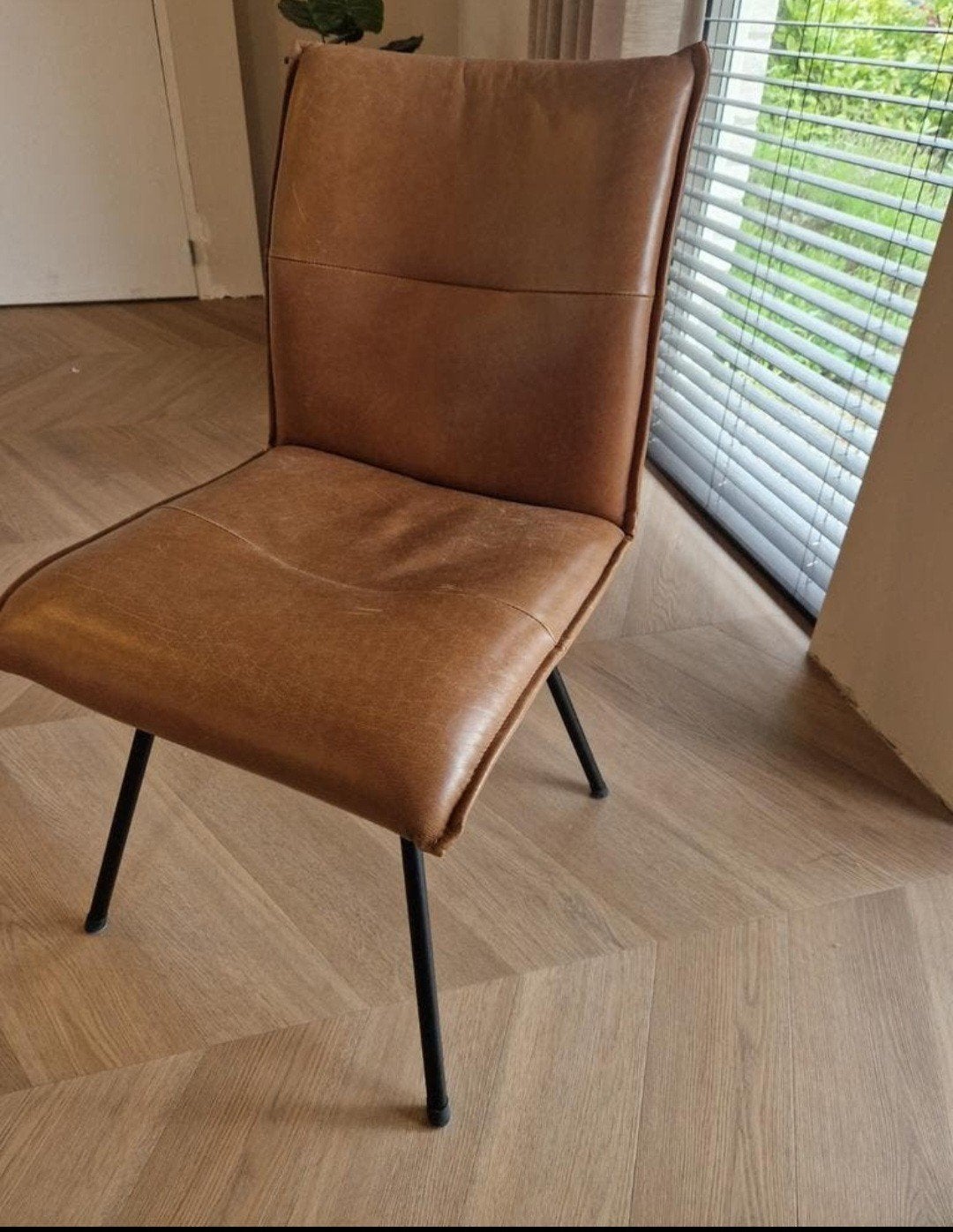 Aanbieding 250€! Piet Klerx eetkamerstoelen, cognac leer, 3, Huis en Inrichting, Stoelen, Ophalen, Gebruikt, Leer, Modern, design