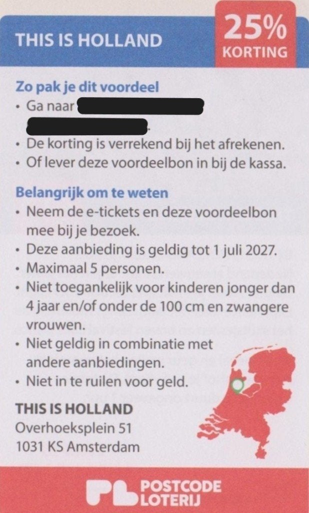 THIS IS HOLLAND. Amsterdam. 25% korting. Postcodeloterij bon, Tickets en Kaartjes, Drie personen of meer, Kortingskaart