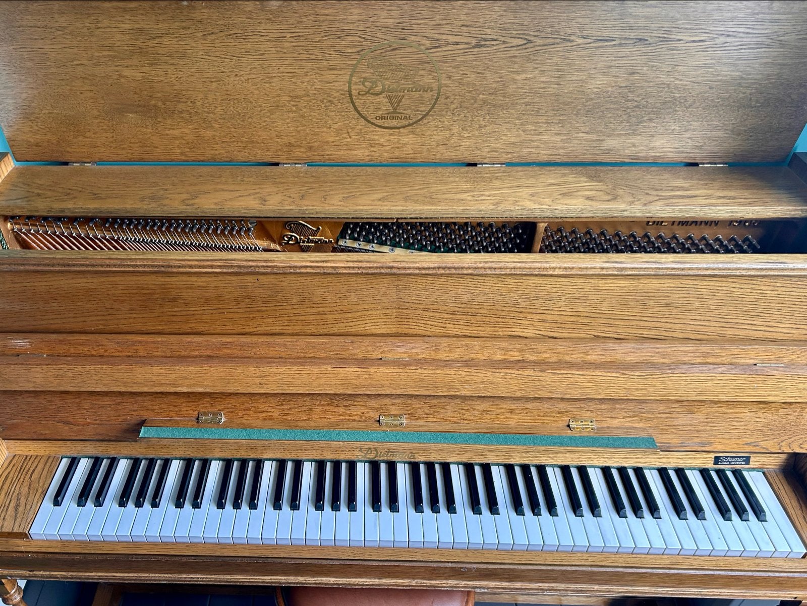 Originele eiken Dietmann piano, Muziek en Instrumenten, Piano's, Ophalen, Gebruikt, Bruin, Piano