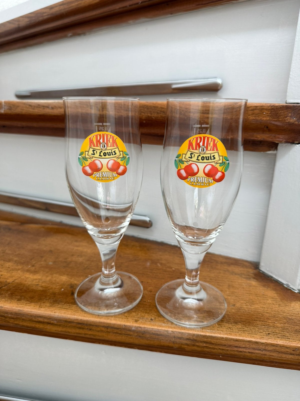 2x St-Louis Premium Kriek bierglas 0,25L, Ophalen of Verzenden, Zo goed als nieuw, Glas of Glazen, Overige merken