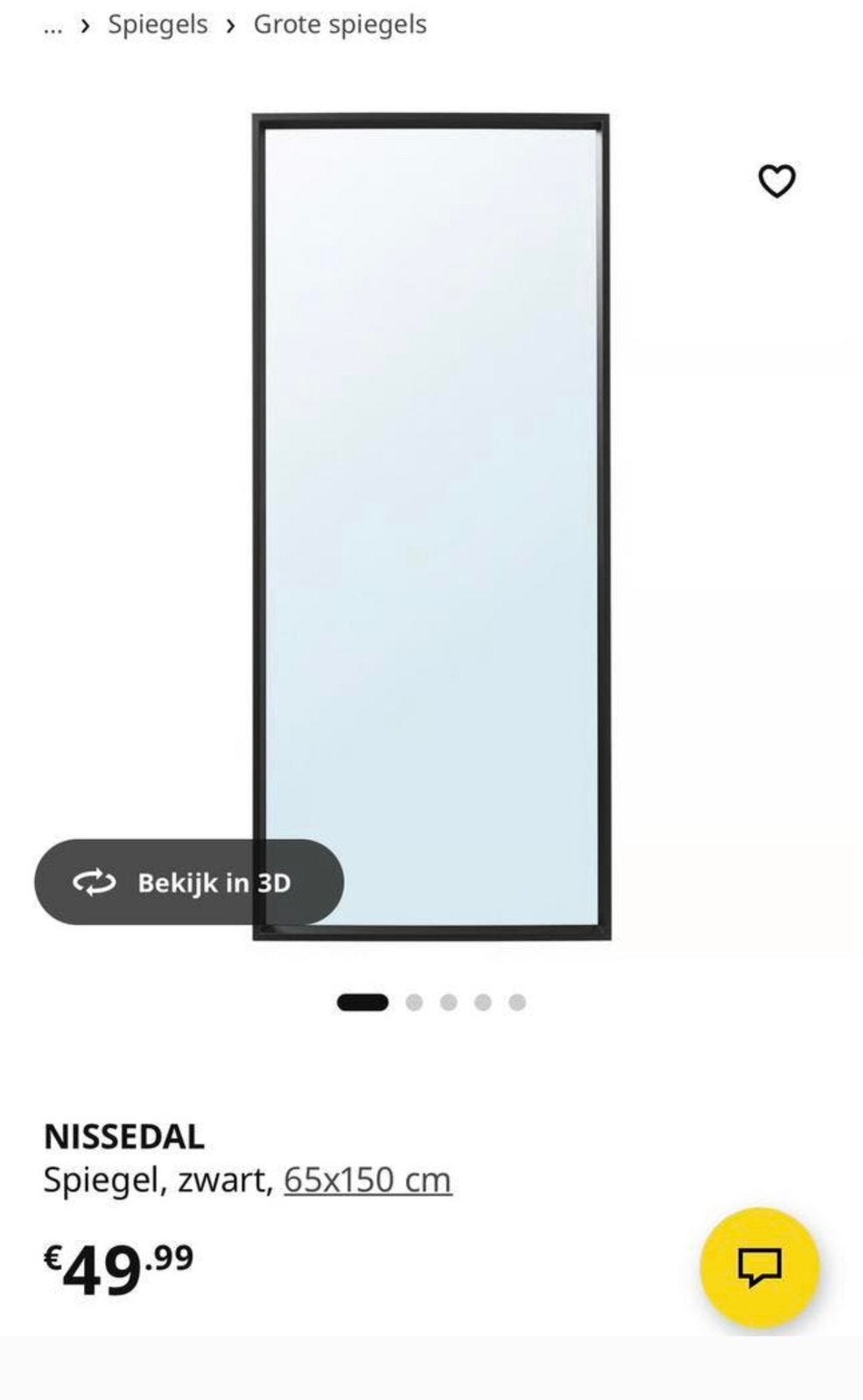 Zwarte ikea spiegel, Ophalen, 100 tot 150 cm, Zo goed als nieuw, Rechthoekig