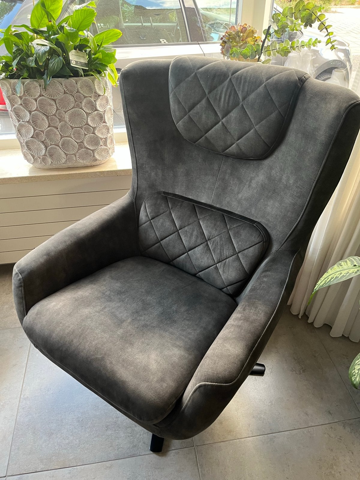 Comfortabele velvet donkergroene fauteuil -Zo goed als nieuw, Ophalen, Zo goed als nieuw, Stof, Eén