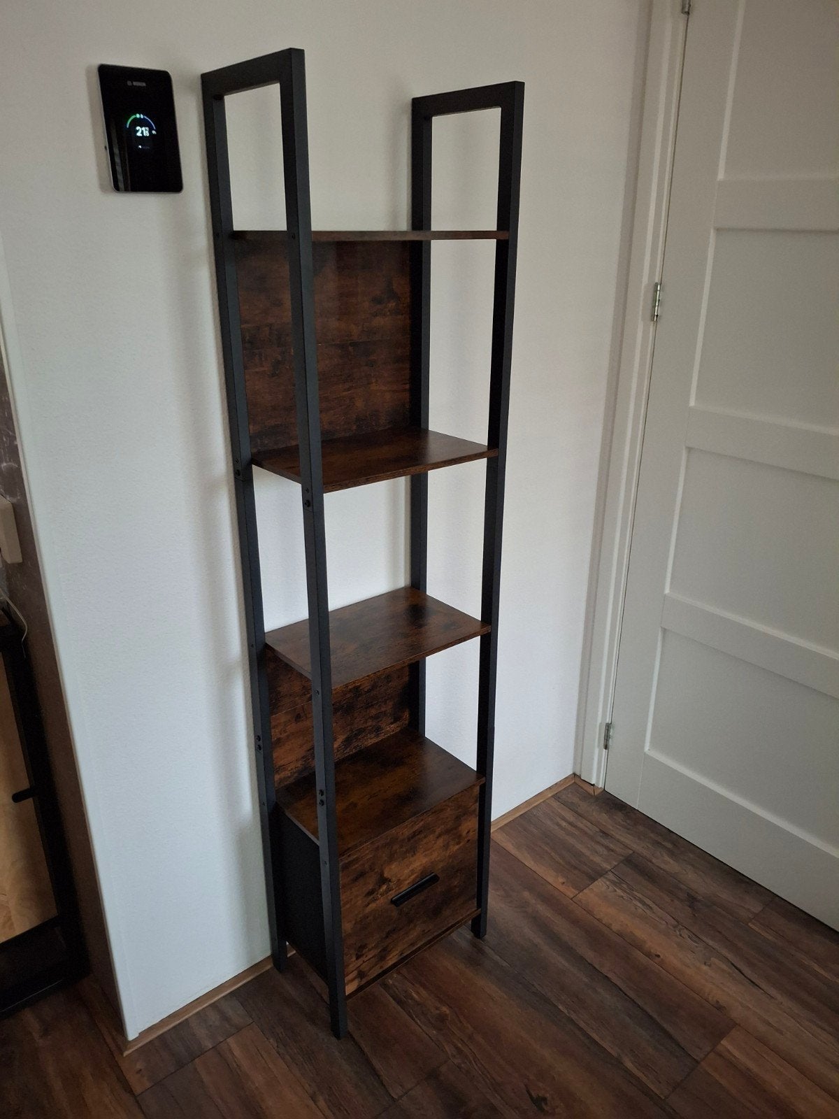 Vintage Bruin Zwart Boekenkast met Lade -, Gebruikt, Industrieel, Vintage, 150 tot 200 cm, Ophalen