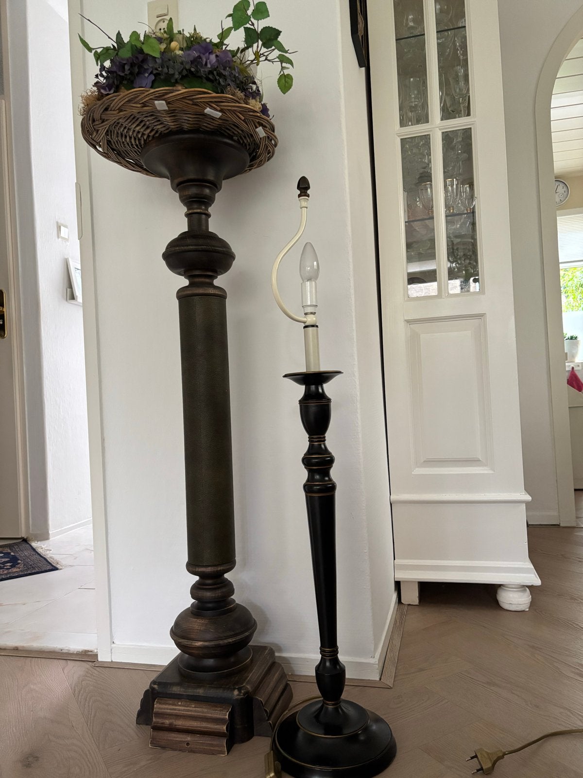 Elegante houten zwarte lampenkap voet, Antiek en Kunst, Ophalen of Verzenden