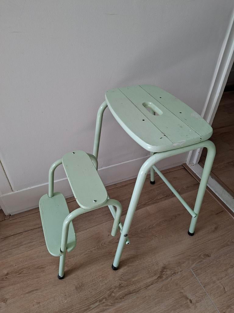 Vintage mintgroen keukentrapje / krukje, Ophalen, Gebruikt, IJzer