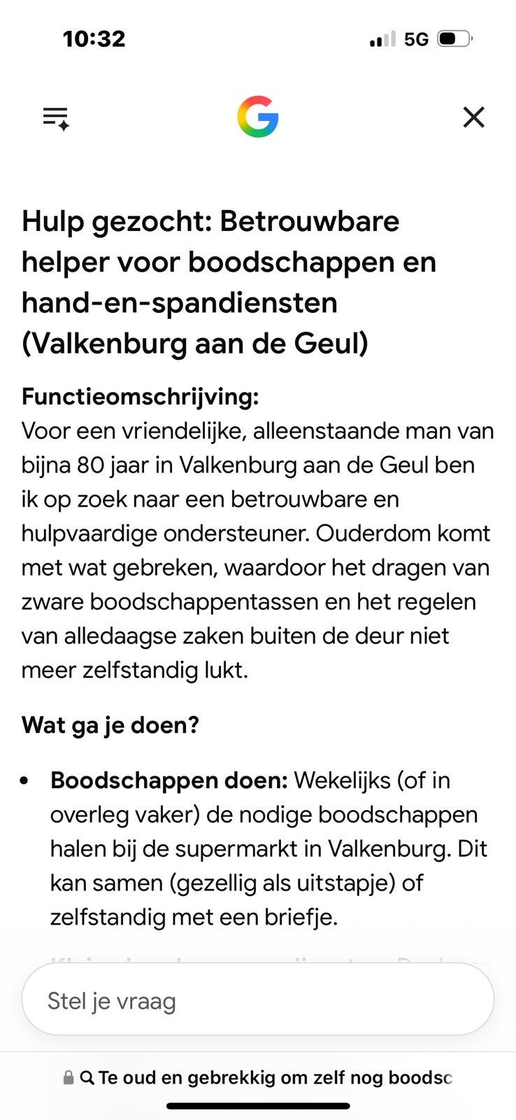 Alleenstaande oudere man zoekt vrouw voor de boodschappen.
