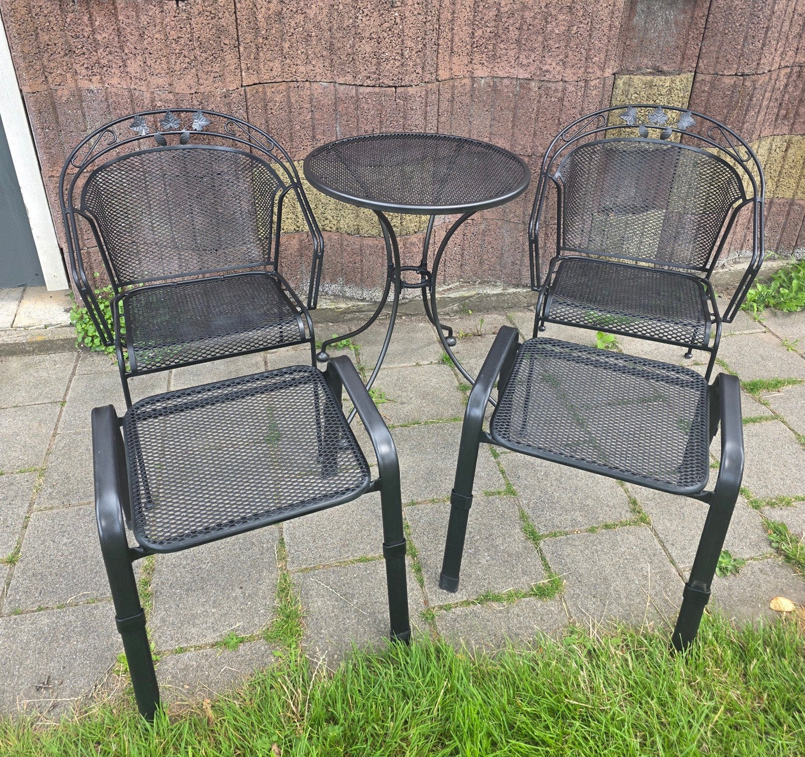 Zwarte metalen bistro set - 5 delig, Overige materialen, Gebruikt, Tuinset, Eettafel