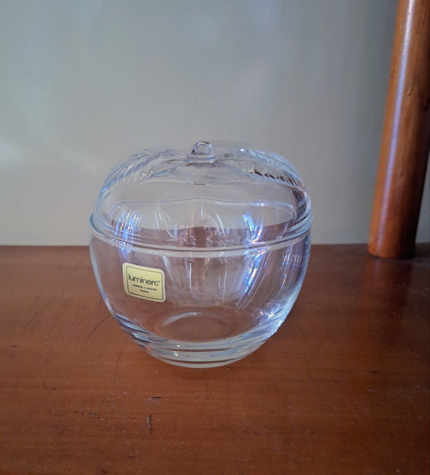 Vintage Luminarc kristal glas appeltje, jampotje, dekseldoos, Ophalen of Verzenden