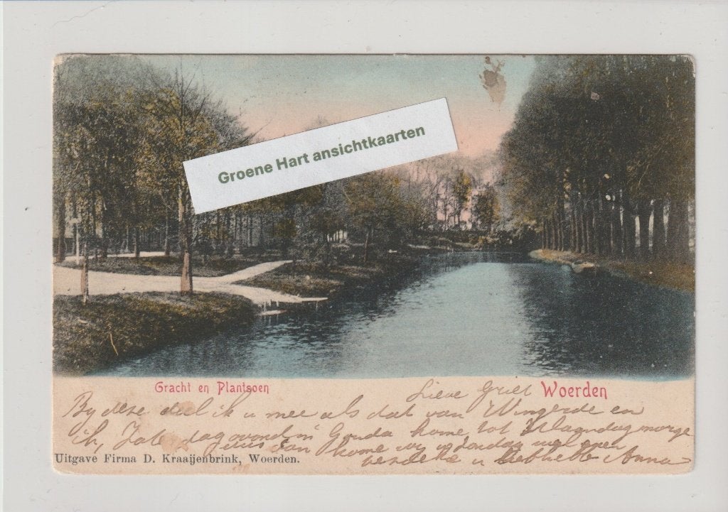 Woerden - Gracht en Plantsoen 1903 * Kraaijenbrink, Ophalen of Verzenden, Voor 1920, Gelopen, Utrecht
