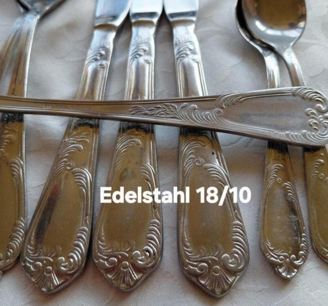 Bestek Edelstahl Germany relief krullen bewerkte messen lepe, Antiek en Kunst, Ophalen of Verzenden