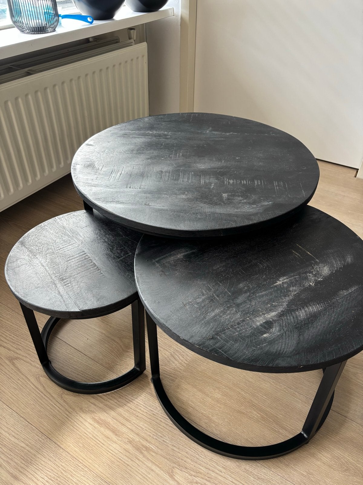 Set van 3 zwarte ronde salontafels, Ophalen, Gebruikt, Rond, 50 tot 100 cm