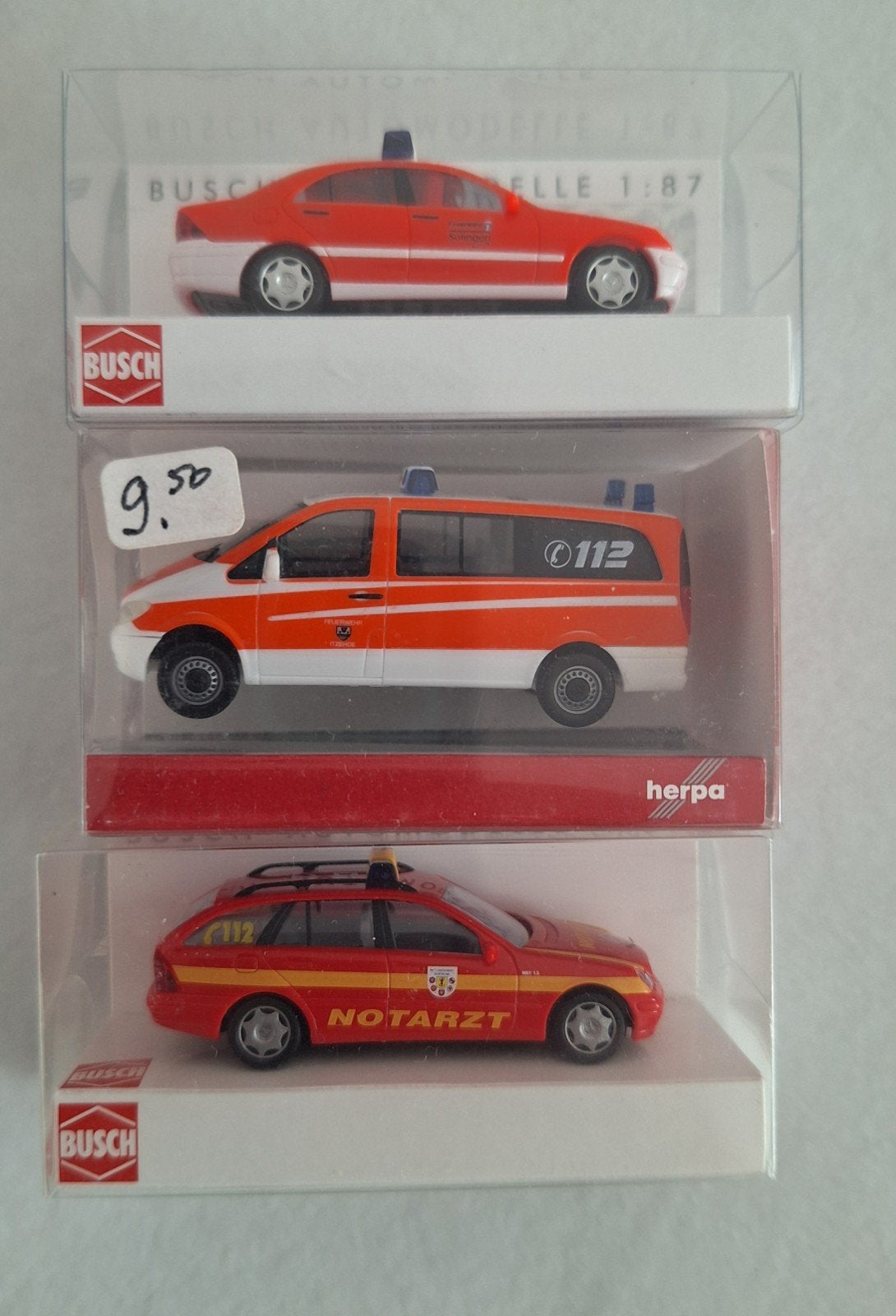 3x Hulpdiensten Duitsland Modelauto's (Busch, Herpa), Ophalen of Verzenden, Zo goed als nieuw, Auto