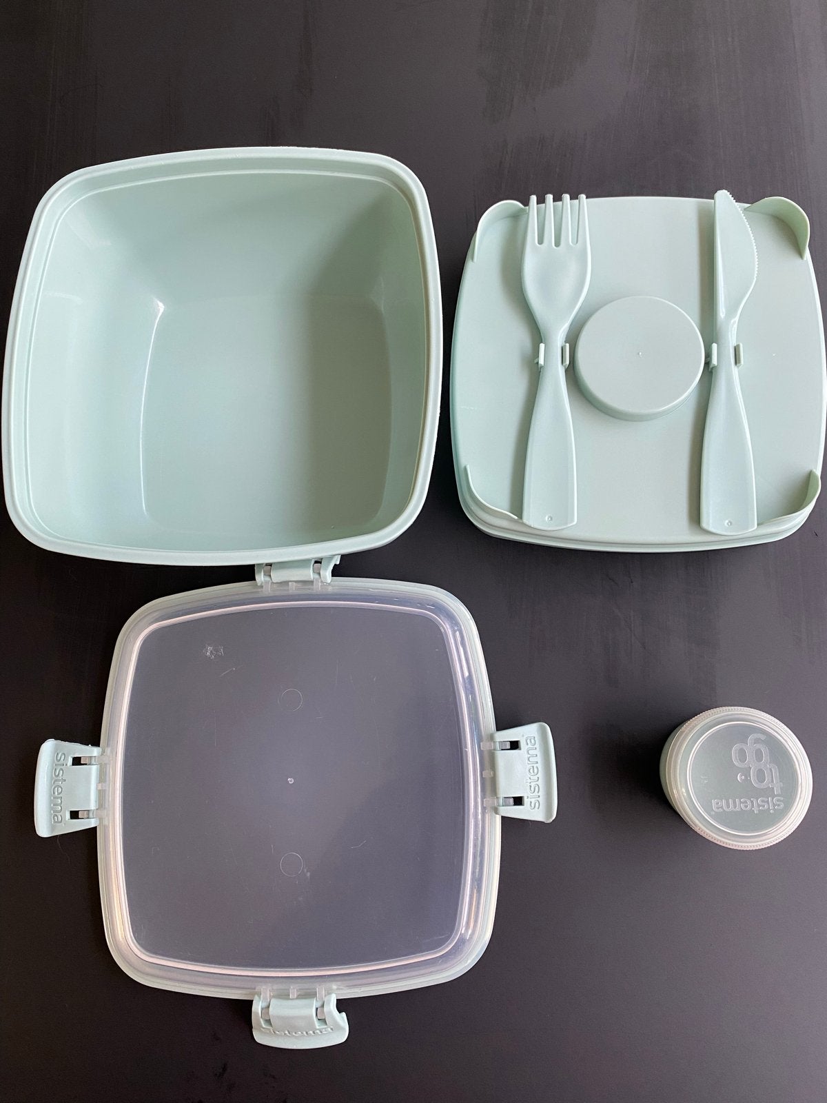 Sistema saladebox 1.1L met bestek en dressingbakje, Ophalen, Kunststof, Zo goed als nieuw, Overige merken
