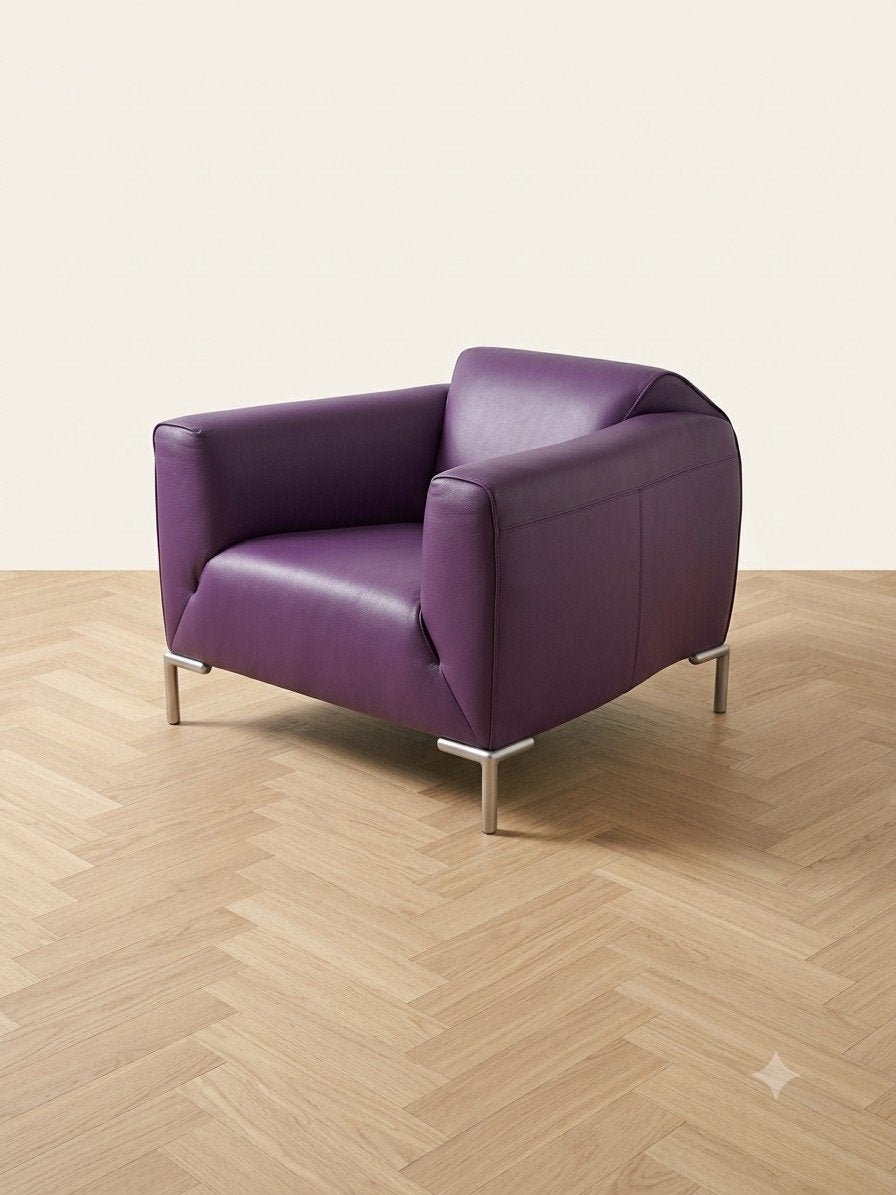 Bert Plantagie Monty | Fauteuil 2x | Leer paars, Huis en Inrichting, Fauteuils, Modern design Roderick Vos, Gebruikt, Info@andriesign.nl