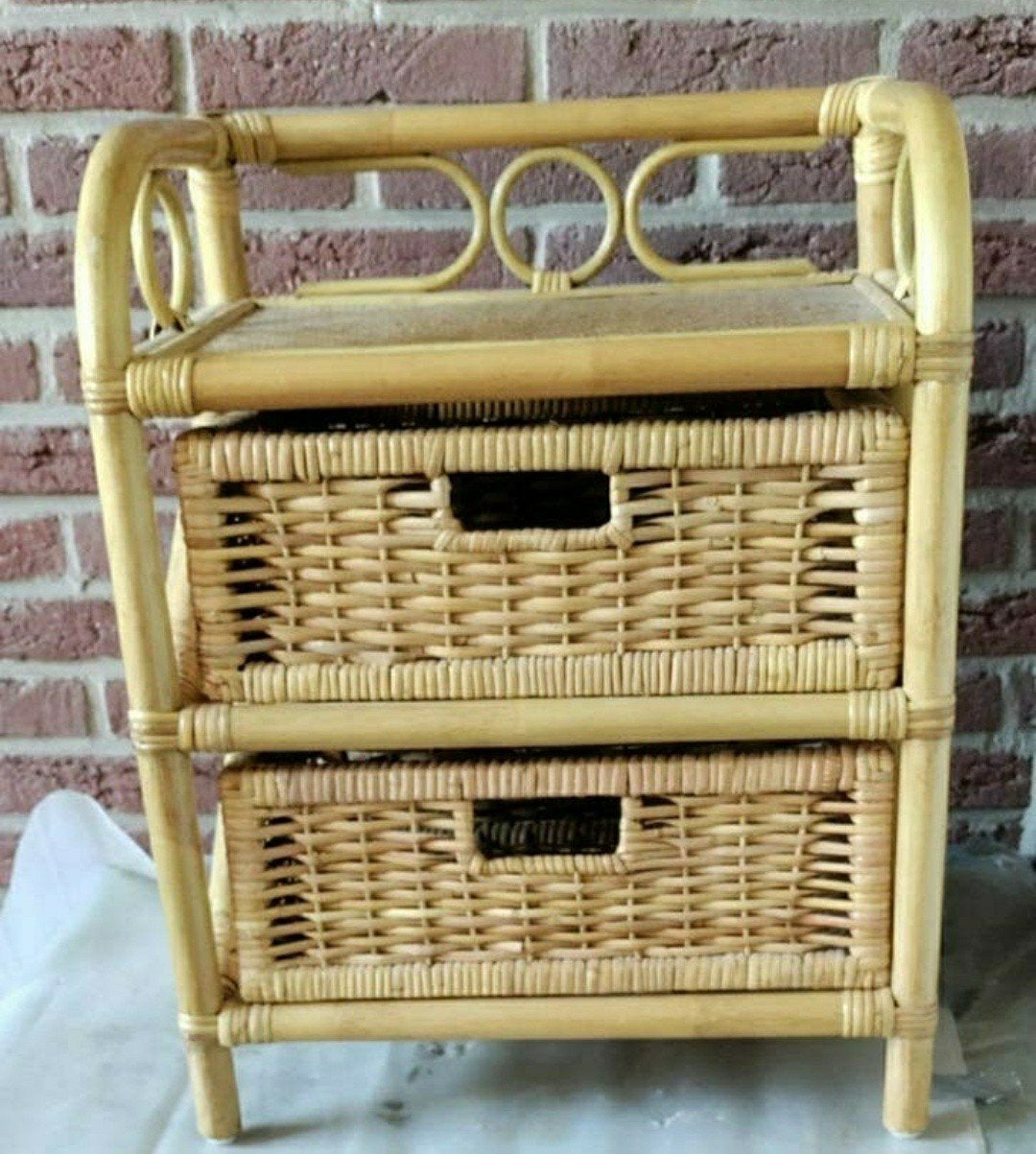 ROTAN,Bamboe,Mid Century,70/80,bijzettafel,Nachtkastje,lade, Ophalen, Overige materialen, Minder dan 45 cm, Zo goed als nieuw