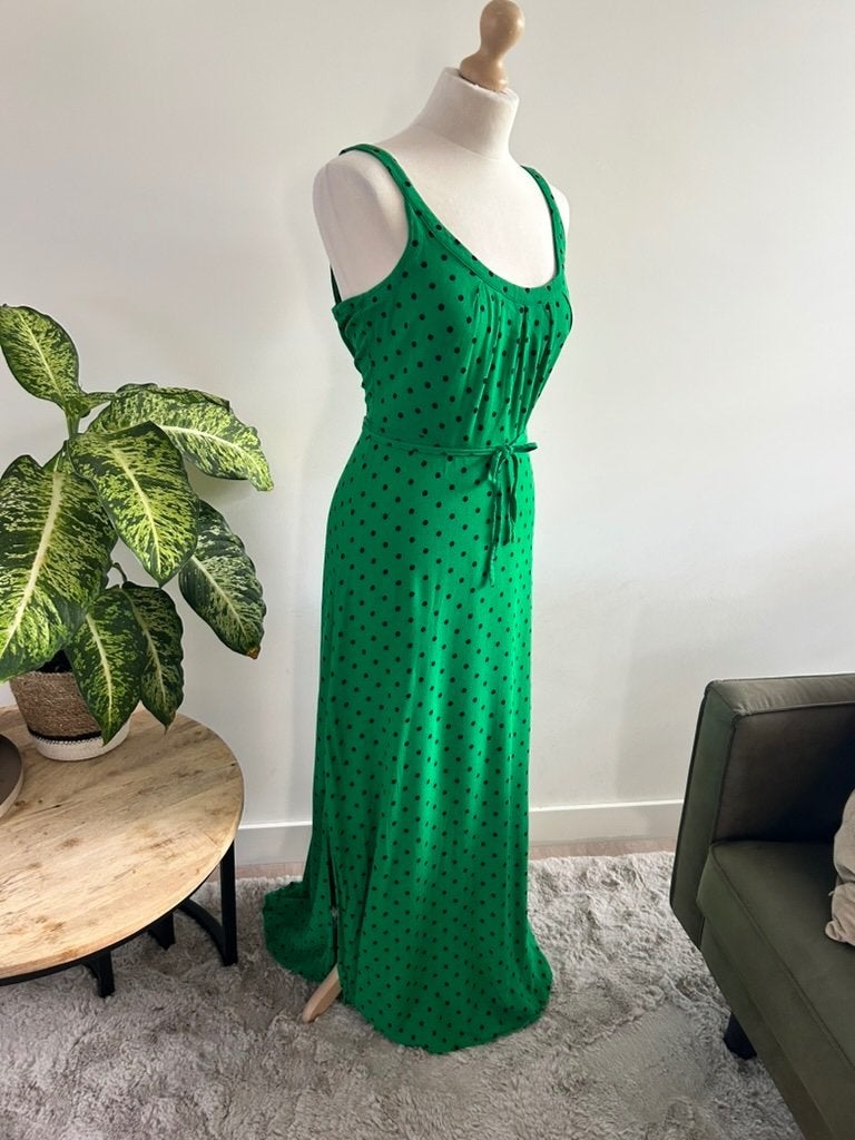 King Louie maat 40 maxi groene polkadot jurk 3395, Maat 38/40 (M), Ophalen of Verzenden, Zo goed als nieuw, King Louie
