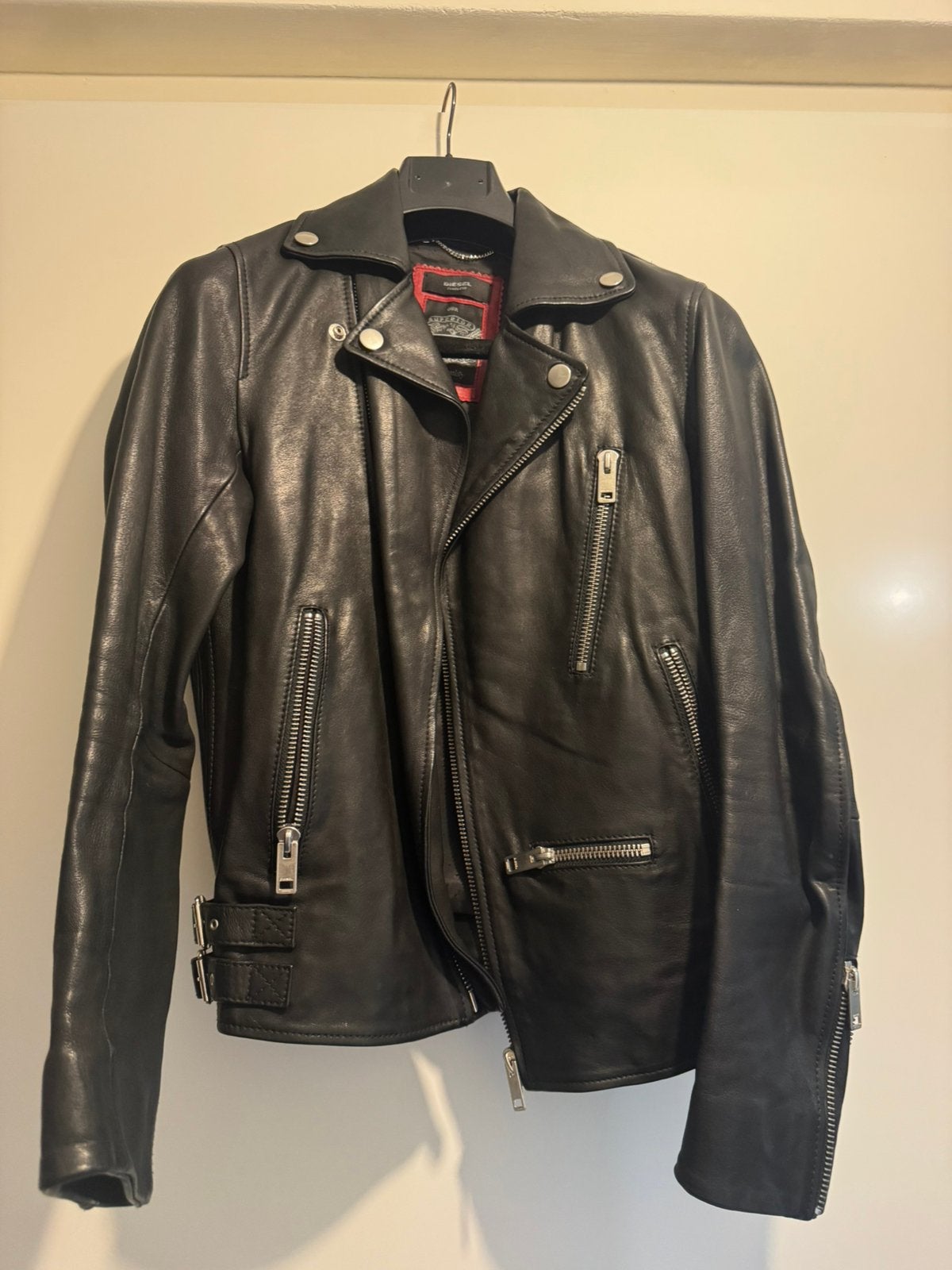 Diesel Leren Bikerjack Zwart, Ophalen of Verzenden, Zo goed als nieuw, Maat 36 (S), Zwart
