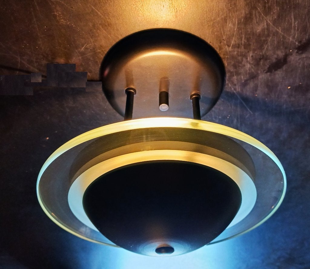Vintage Herda Space Age Plafondlamp / Jaren 70/80, Ophalen of Verzenden, Gebruikt, Glas, Space Age / Retro / Mid-Century Modern / UFO-design Vintage