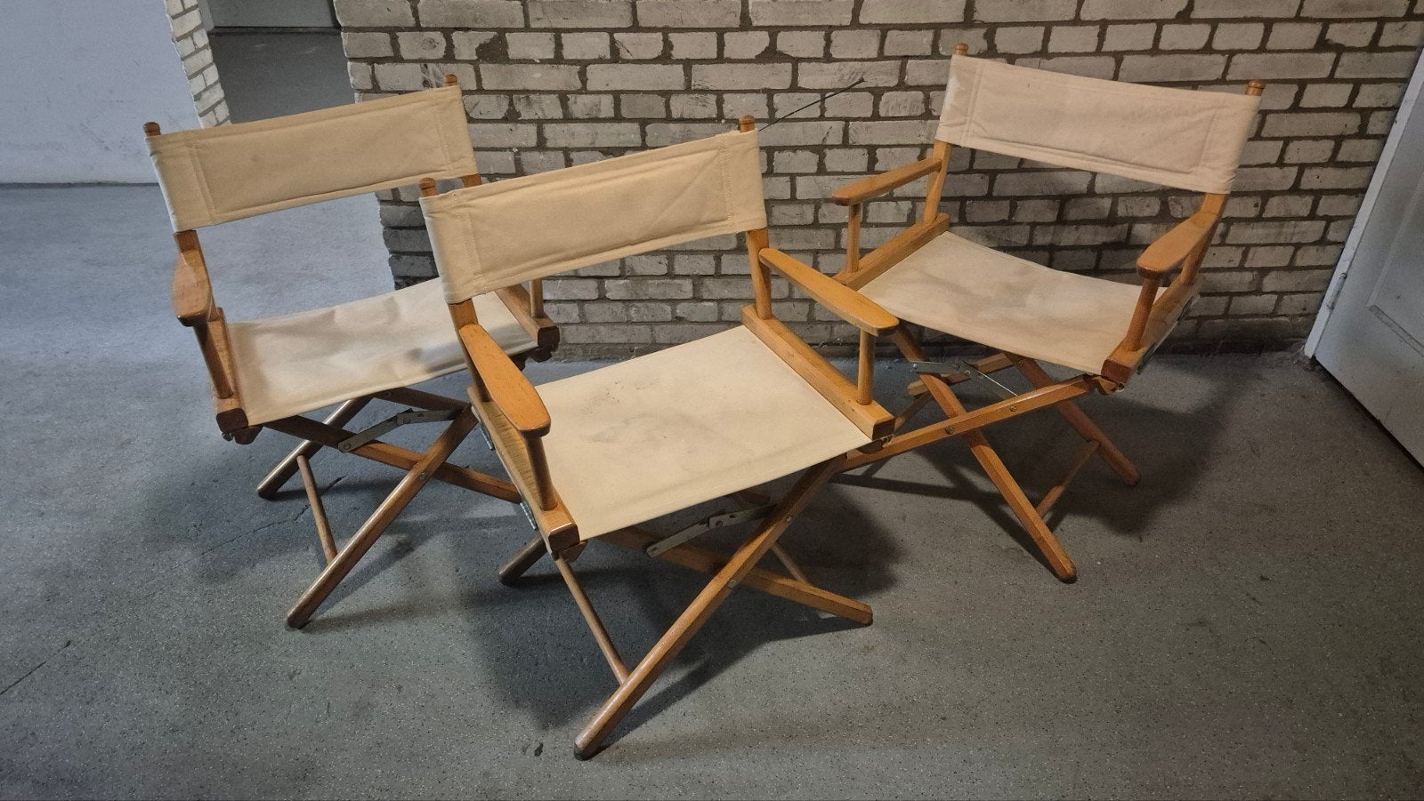 Set van 3 Vintage Regisseursstoelen - Hout en Canvas, Ophalen