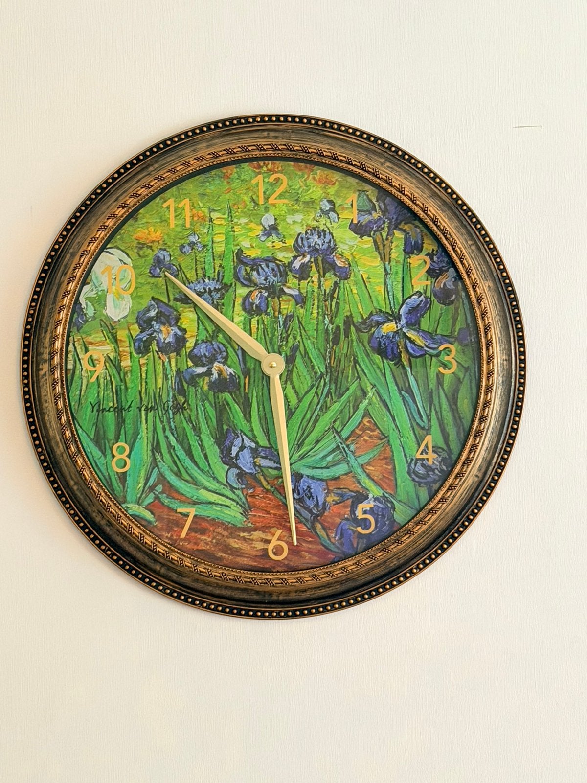 Vintage wandklok Van Gogh Irissen - Zo goed als nieuw 55cm, Ophalen, Noord-Amerika