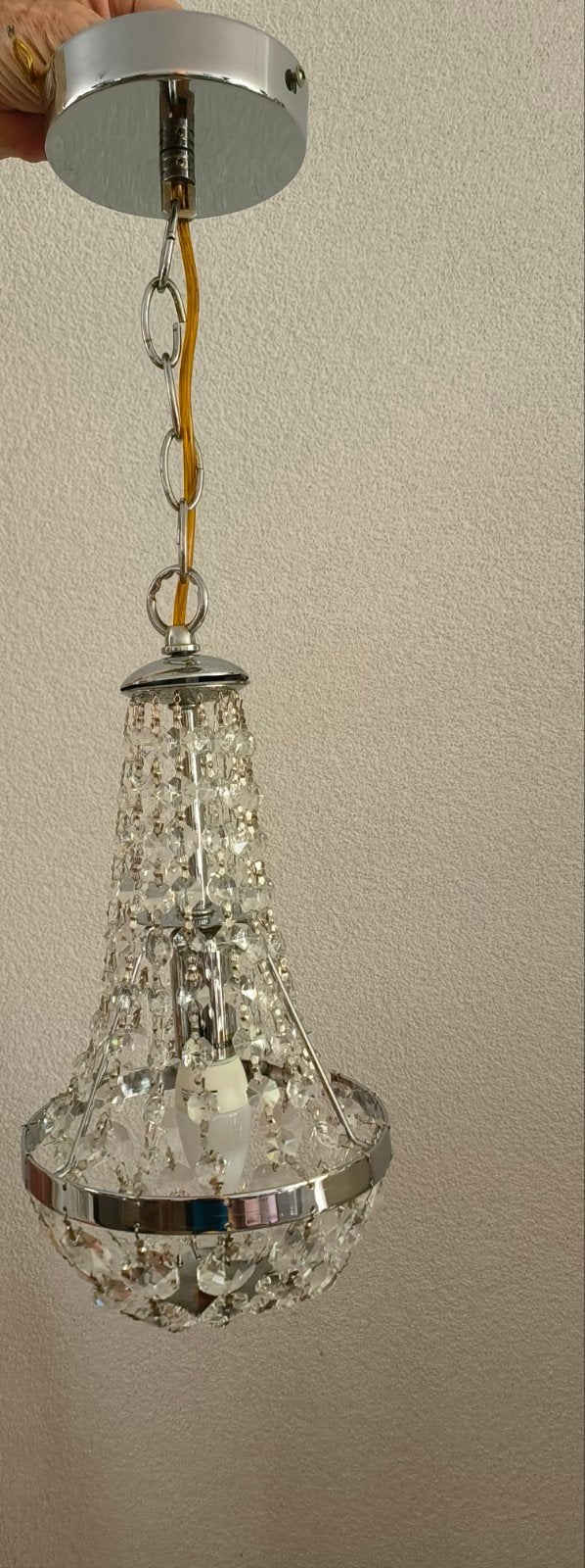 Mooie kleine kroonluchter met kristallen, Ophalen of Verzenden, Zo goed als nieuw, Glas, Klassiek, Elegant, Modern