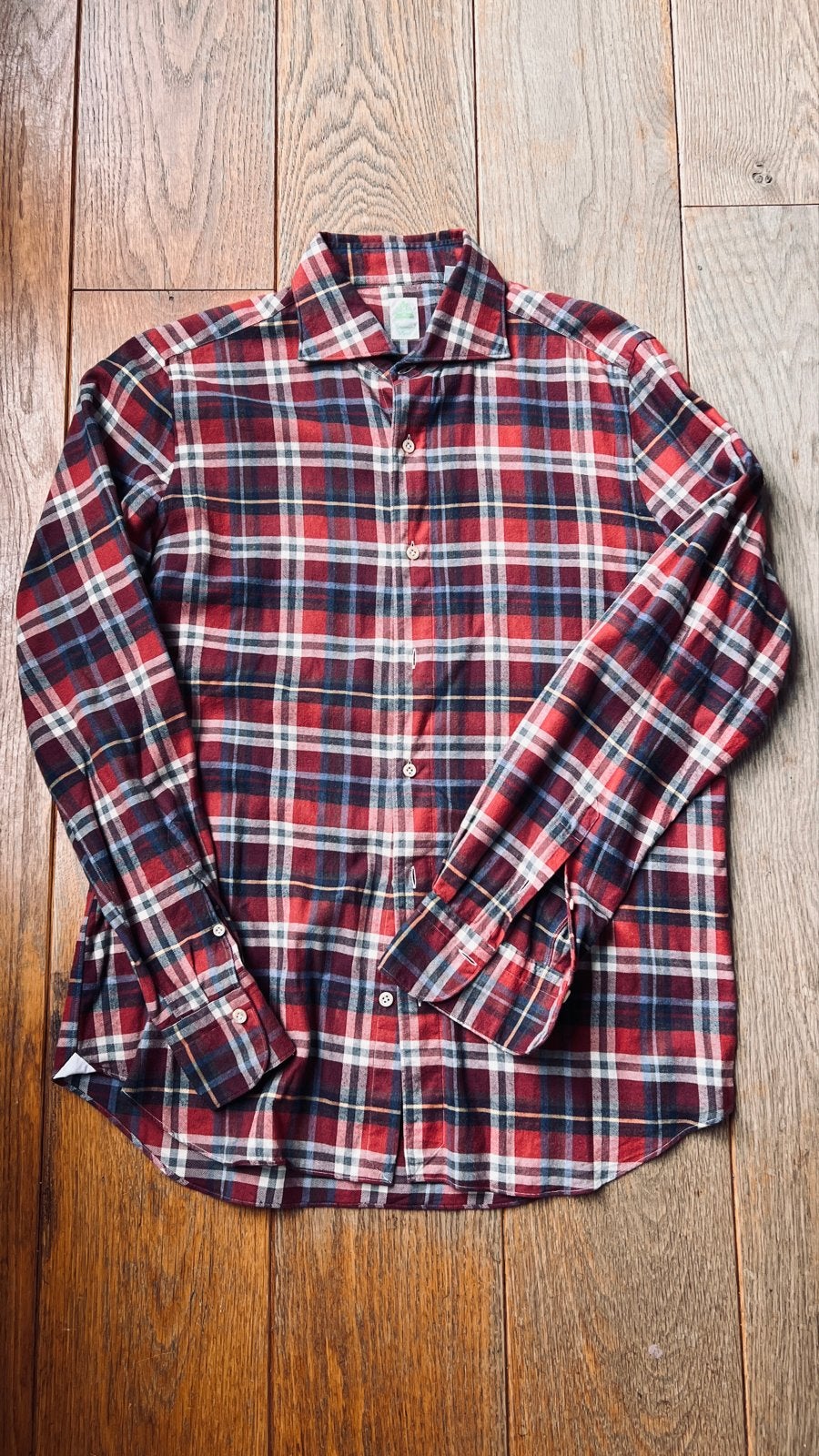 Finamore Napoli Geruit Overhemd maat L  - Rood/Blauw/Wit, Ophalen of Verzenden, Nieuw, Meerkleurig, Halswijdte 41/42 (L)