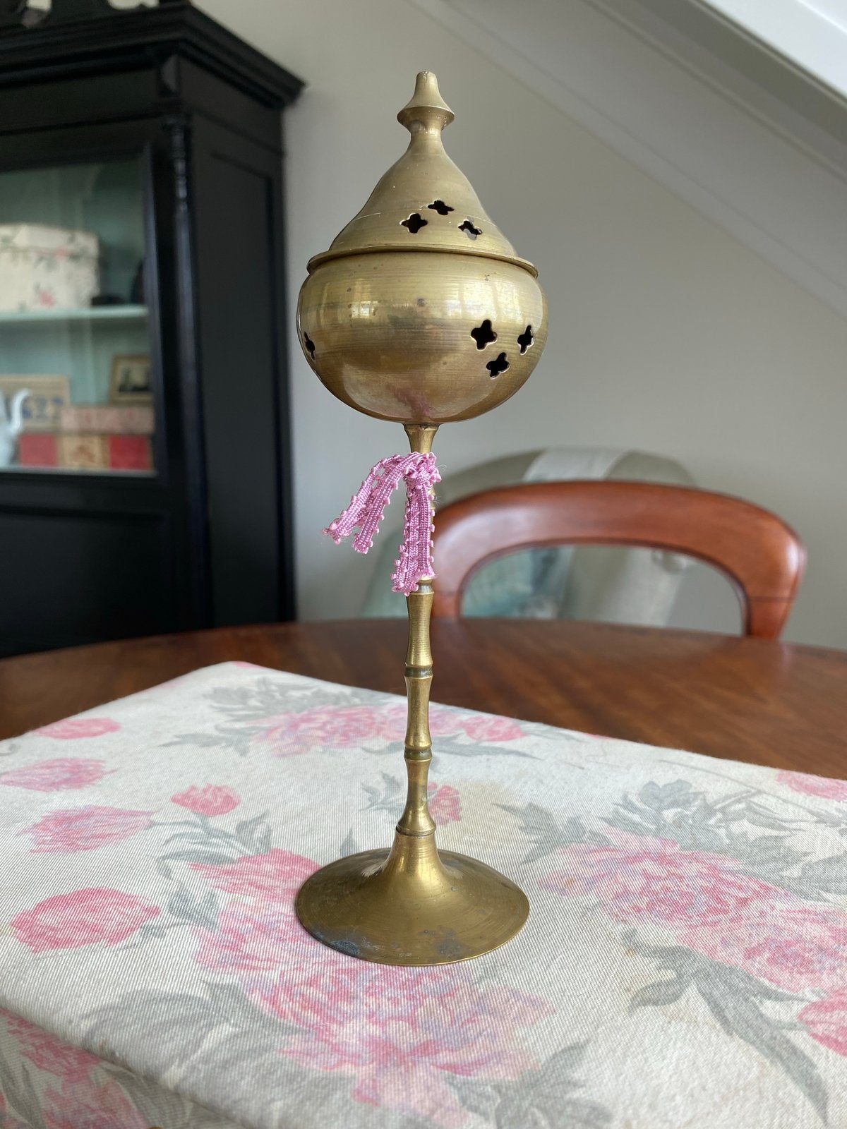 Antiek messing wierookbrandertje met bamboe-look, Antiek en Kunst, Ophalen of Verzenden
