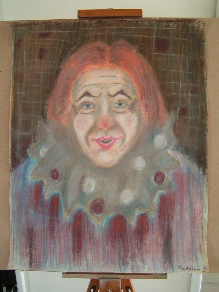 Bernard Bekman een "Circus clown" uit 1947, Ophalen of Verzenden, Tekening, Krijttekening, Handgemaakt