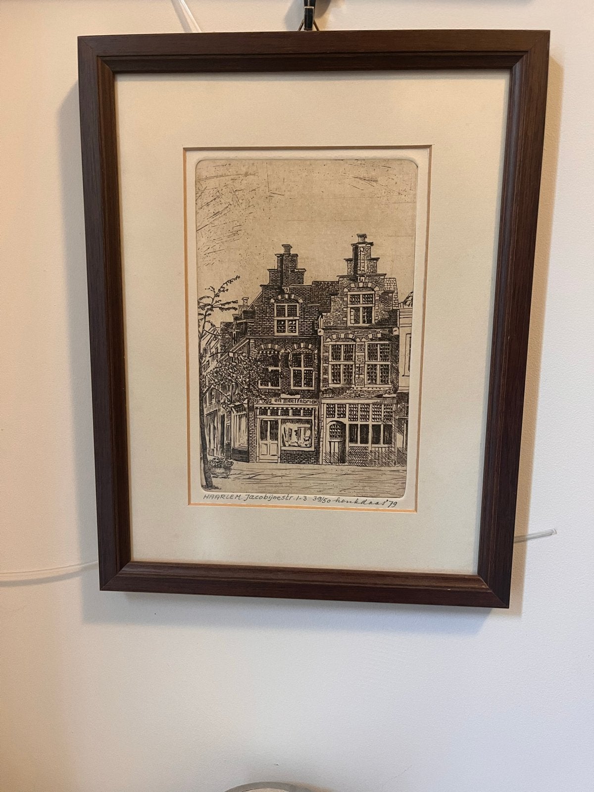 Ets Haarlem Jacobijnestraat 1-3, 39/50, Henk Daas, Antiek en Kunst, Kunst | Etsen en Gravures, Ophalen, Stadsgezicht, 1950 - 1999