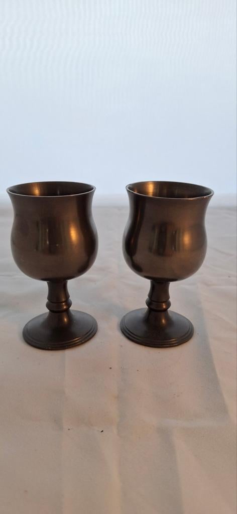 Set van 2 vintage tinnen bekers - Etain 94%, Antiek en Kunst, Antiek | Tin, Ophalen of Verzenden
