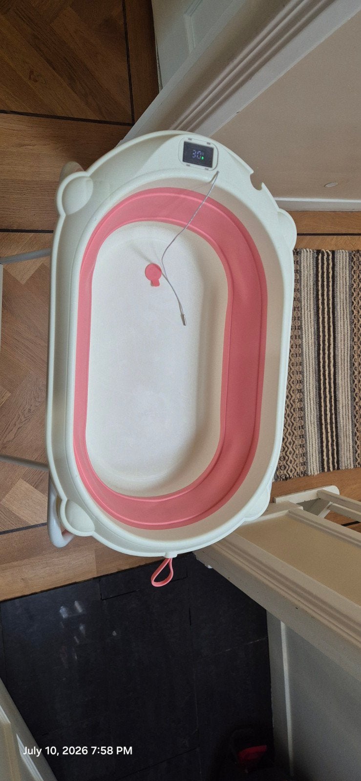 Opvouwbaar babybadje met standaard en thermometer, Kinderen en Baby's, Badjes en Verzorging, Gebruikt, Badje, Standaard, Ophalen